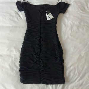Guess Black Ruched Mini Dress